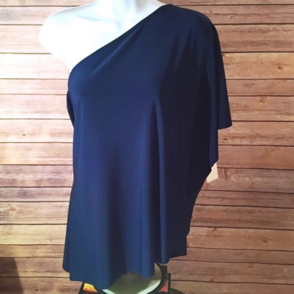 STUNNING Navy Blue One Shoulder Blouse NWT